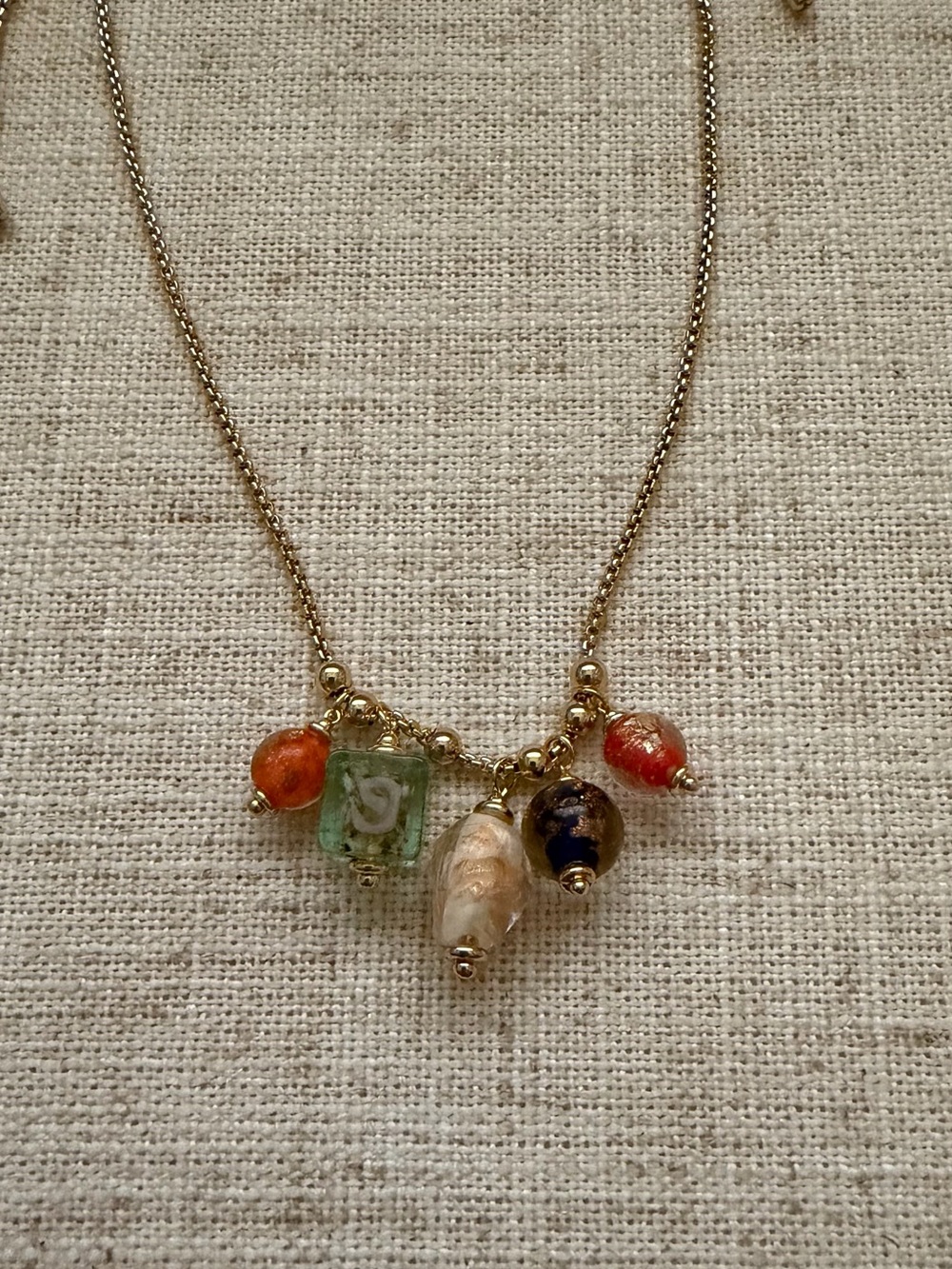 Gold-Tone Necklace with Multicolor Glass Beads